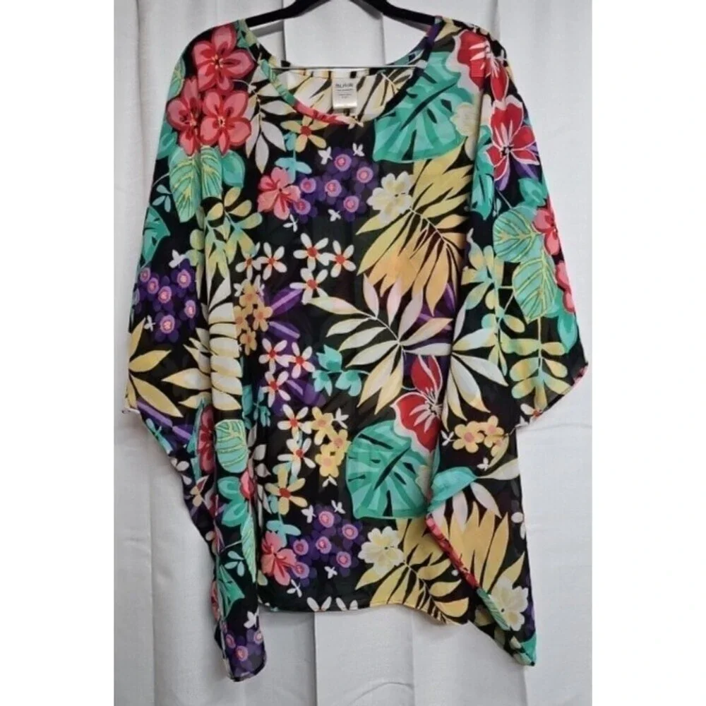 Blair Womans Plus Size 3XL Sheer Top Tropical Floral Swim Cover Up